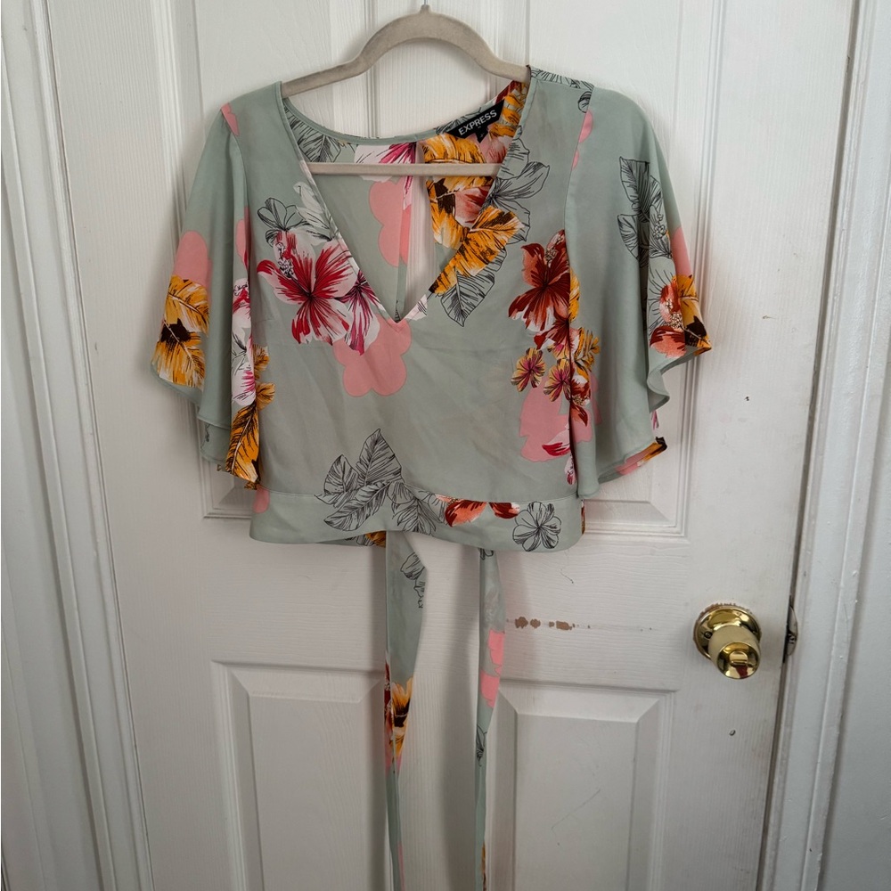 Express Multicolor Floral Tie-Back Blouse